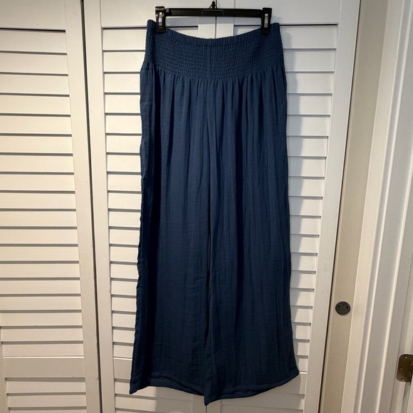 Lotus & Luna Deep Teal Smocked Waist Wide Leg Pants NWT L - Picture 1 of 13